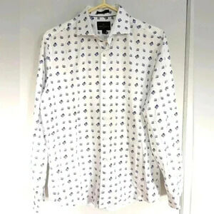 2/25$ SIMON  CARTER camera pattern men shirt size 15, 38 cm 💯 cotton Like New!